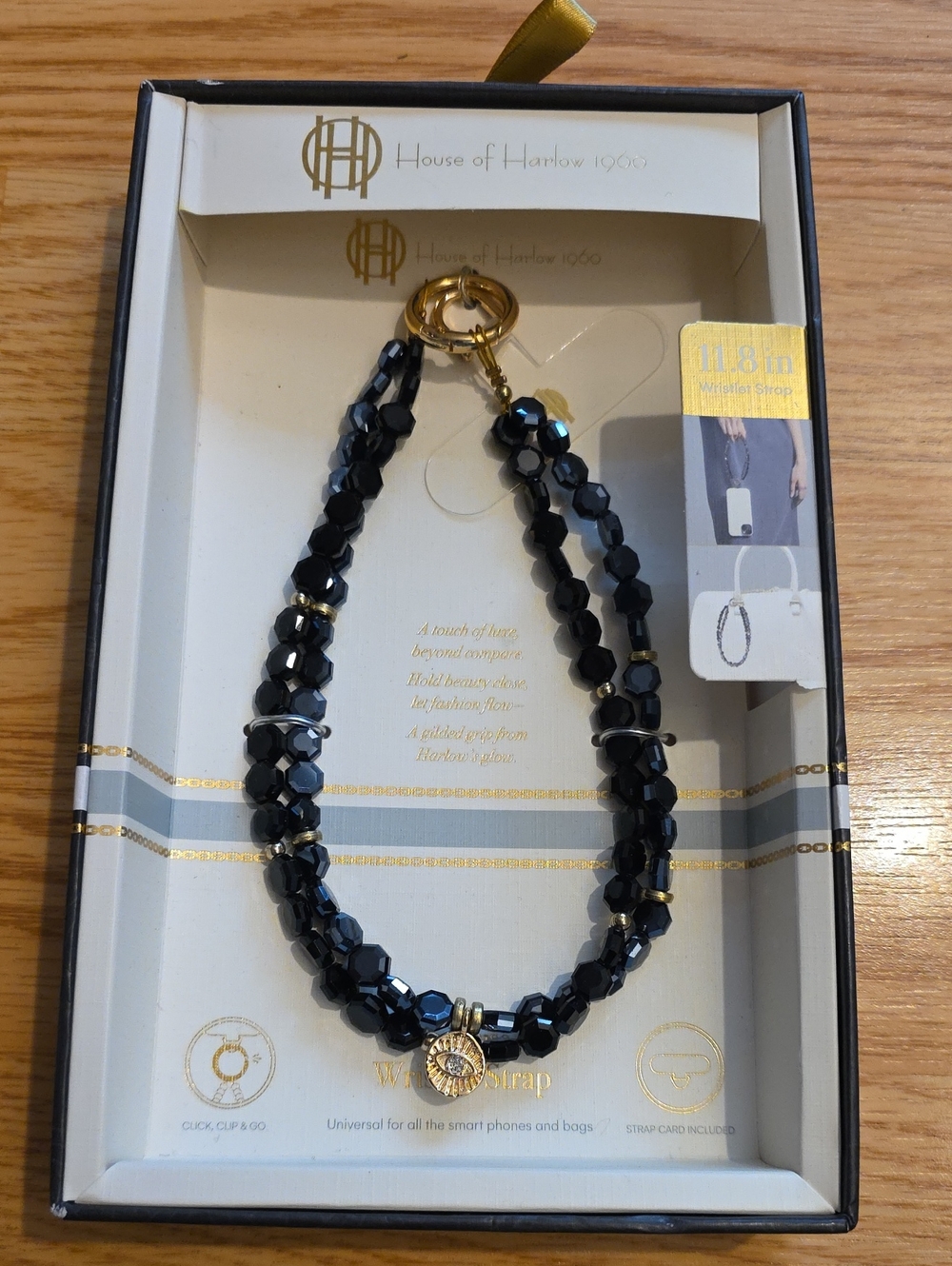 House of Harlow 1960 Black and Gold Faceted Beaded Wrist Strap